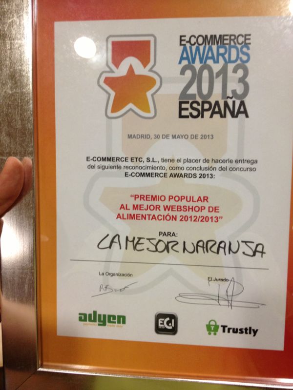 Diploma del premio a la mejor web de alimentación 2013
